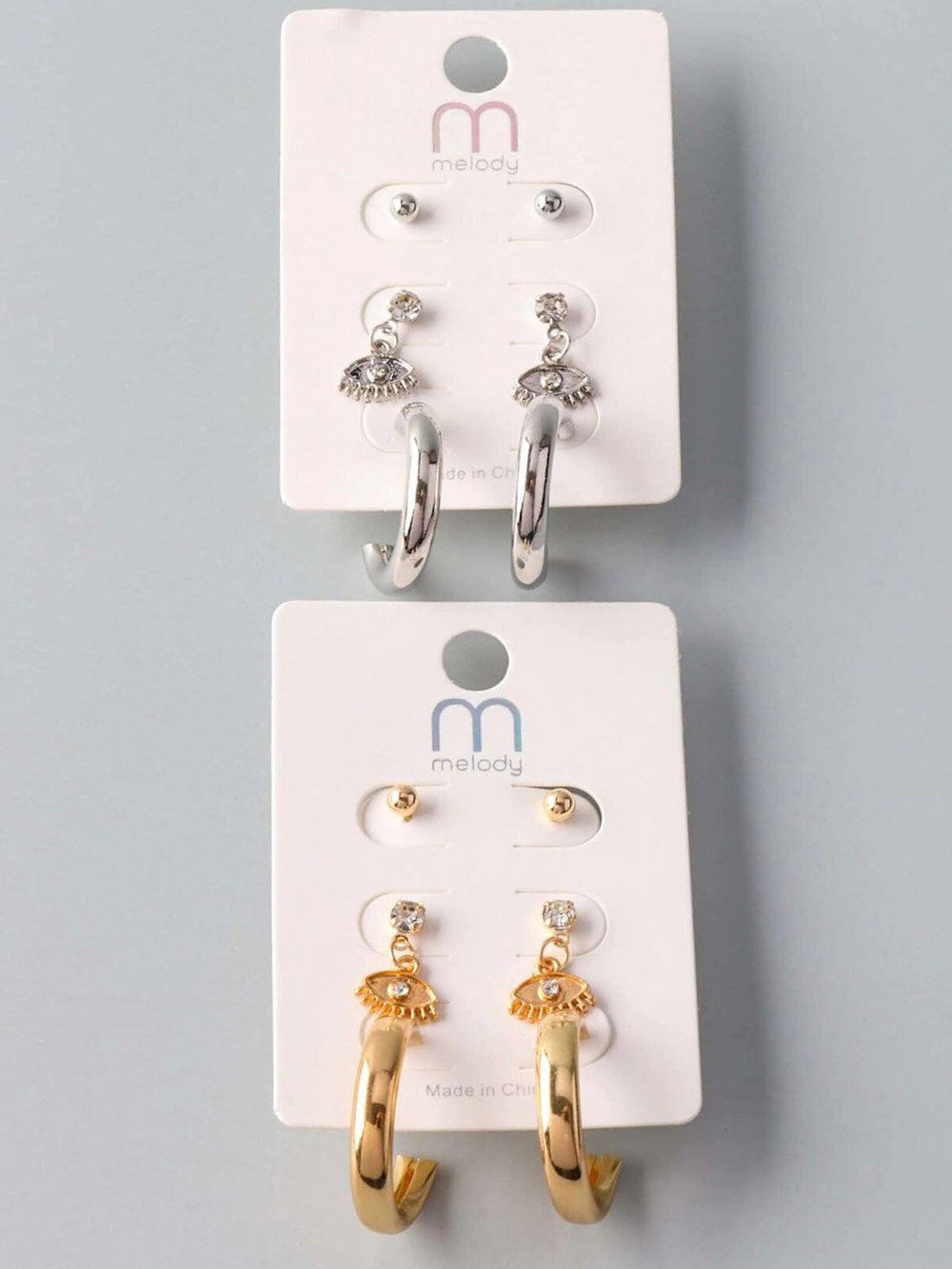 FASHION GOLD & SILVER 3 PAIR SET EARRINGS