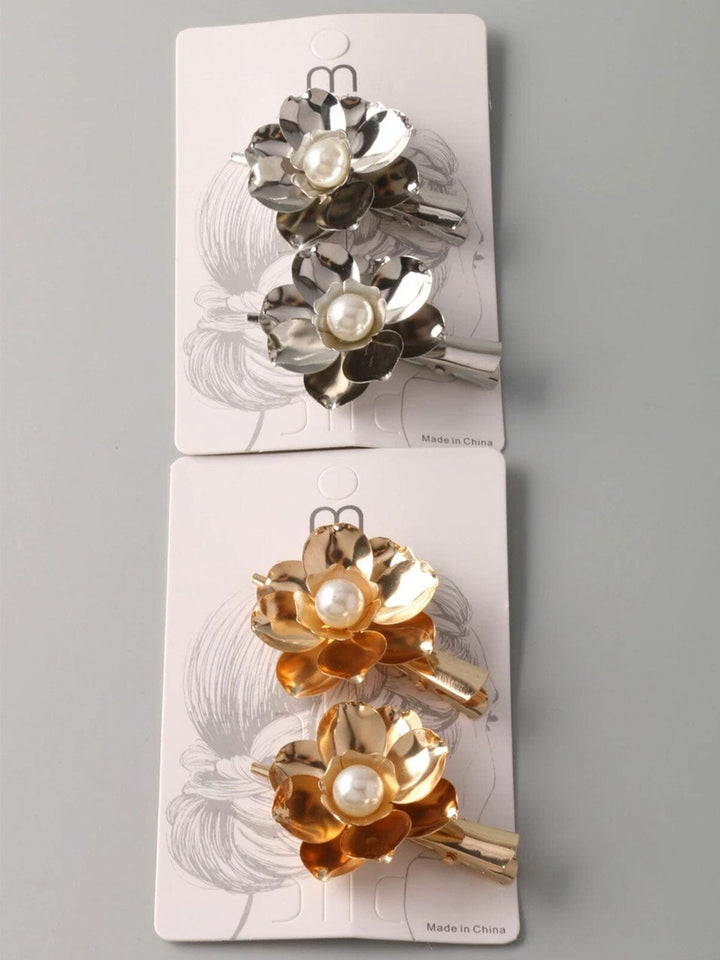 FASHION GOLD & SILVER FLOWER HAIR CLIPS