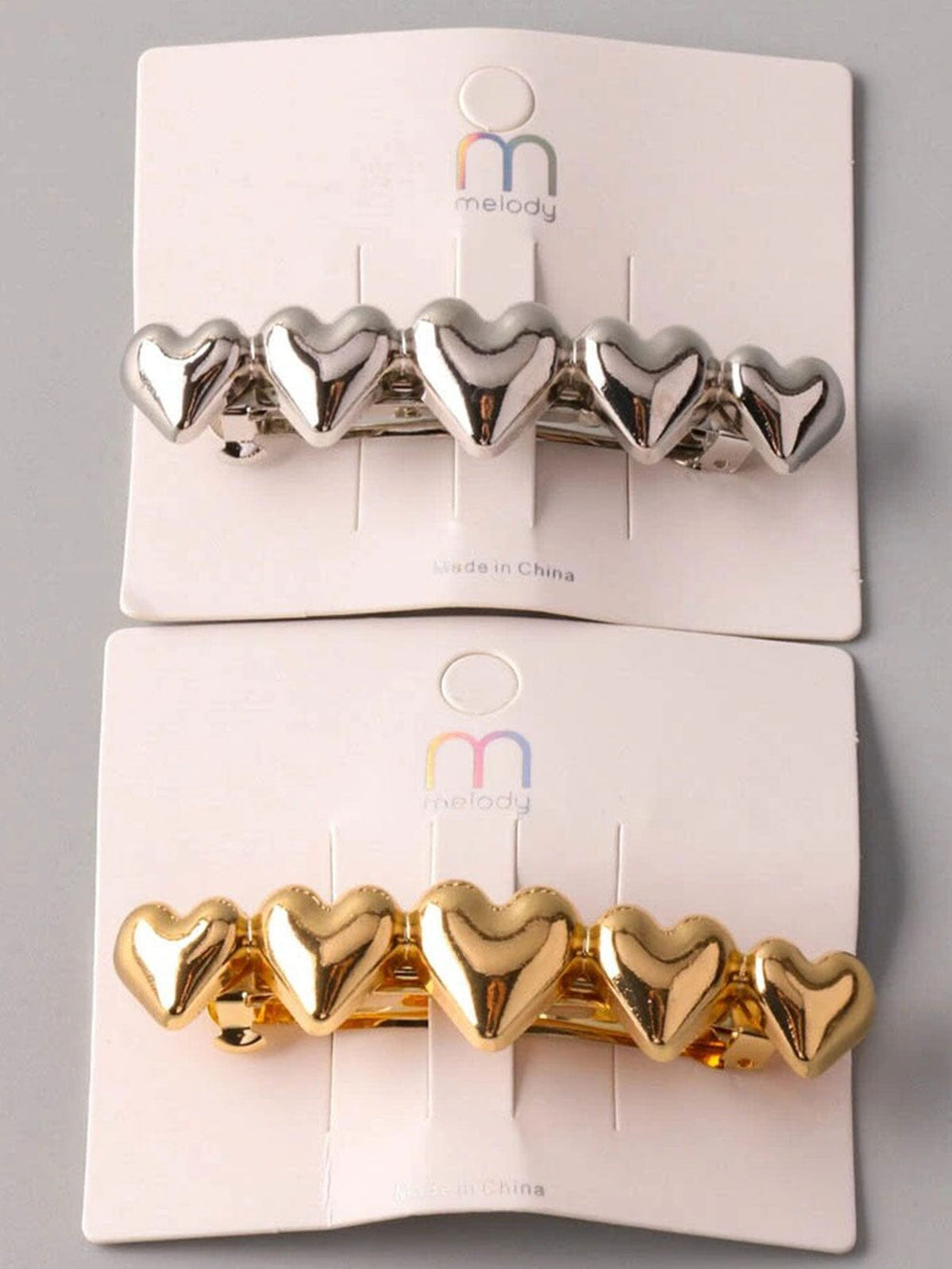FASHION GOLD & SILVER HEART HAIR CLIPS