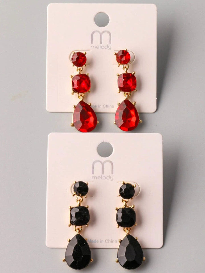 FASHION BLACK & RED STUDS HANGING EARRINGS