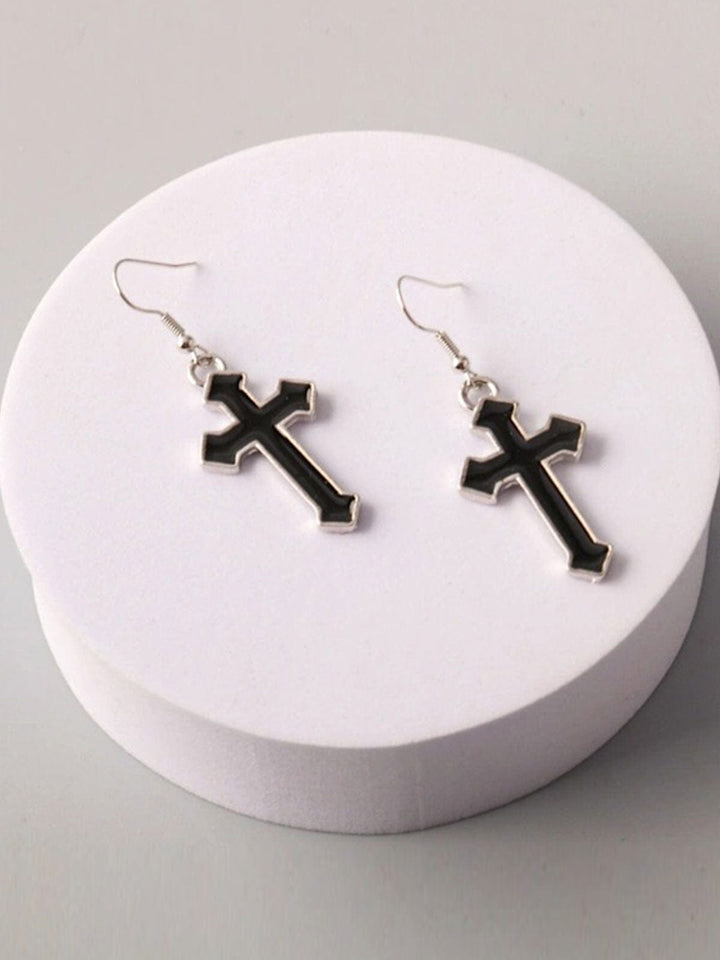 FASHION GOLD & SILVER CROSS HANGING EARRINGS