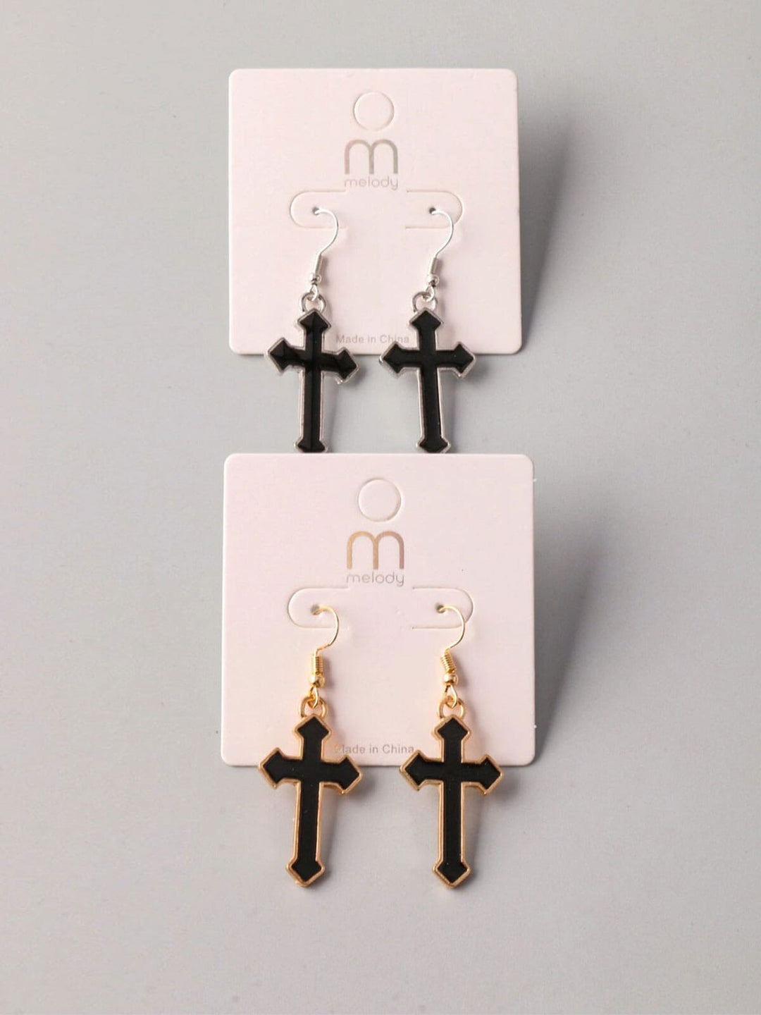 FASHION GOLD & SILVER CROSS HANGING EARRINGS