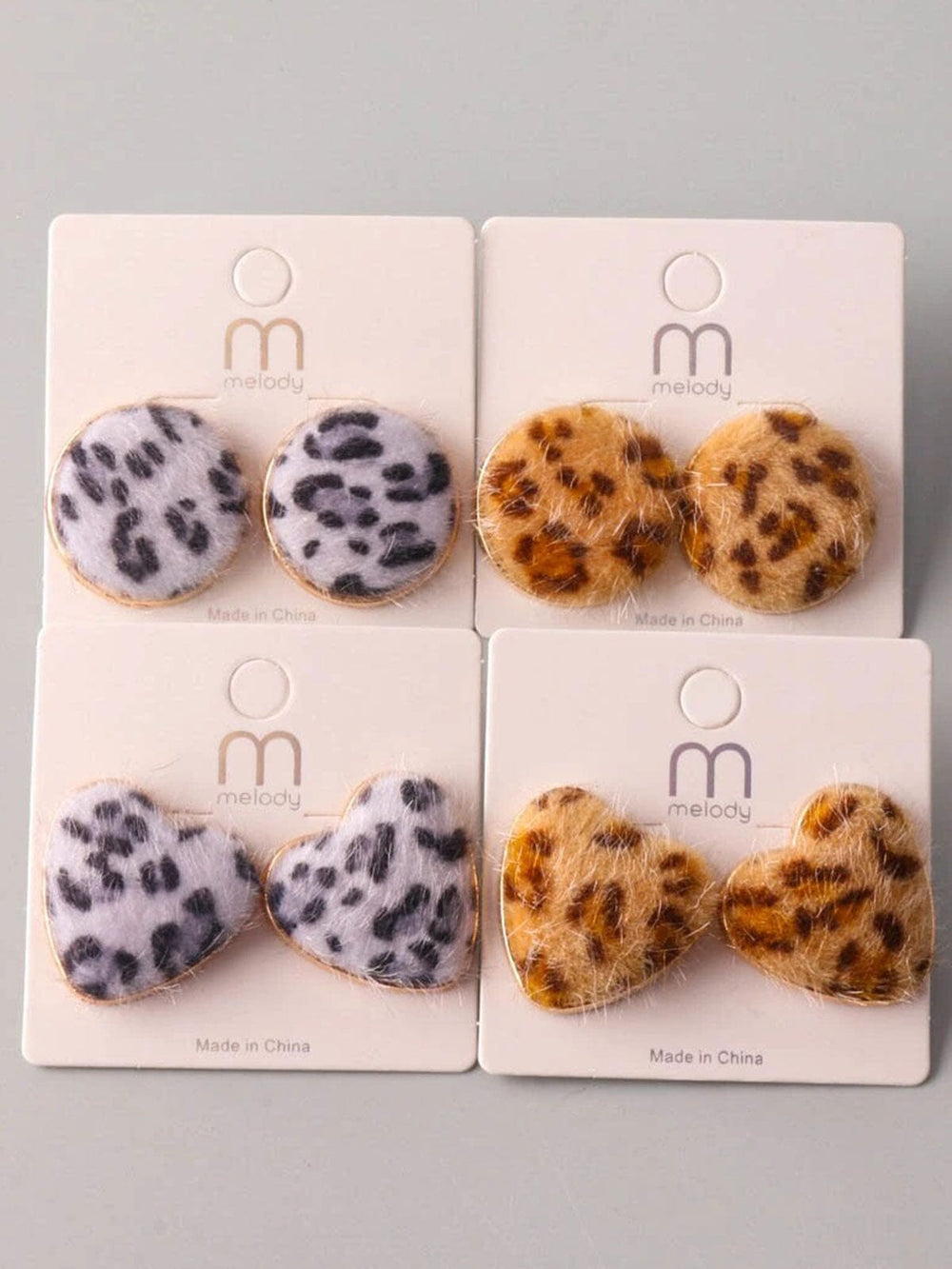 FASHION ANIMAL PRINT HEART & CIRCLE EARRINGS