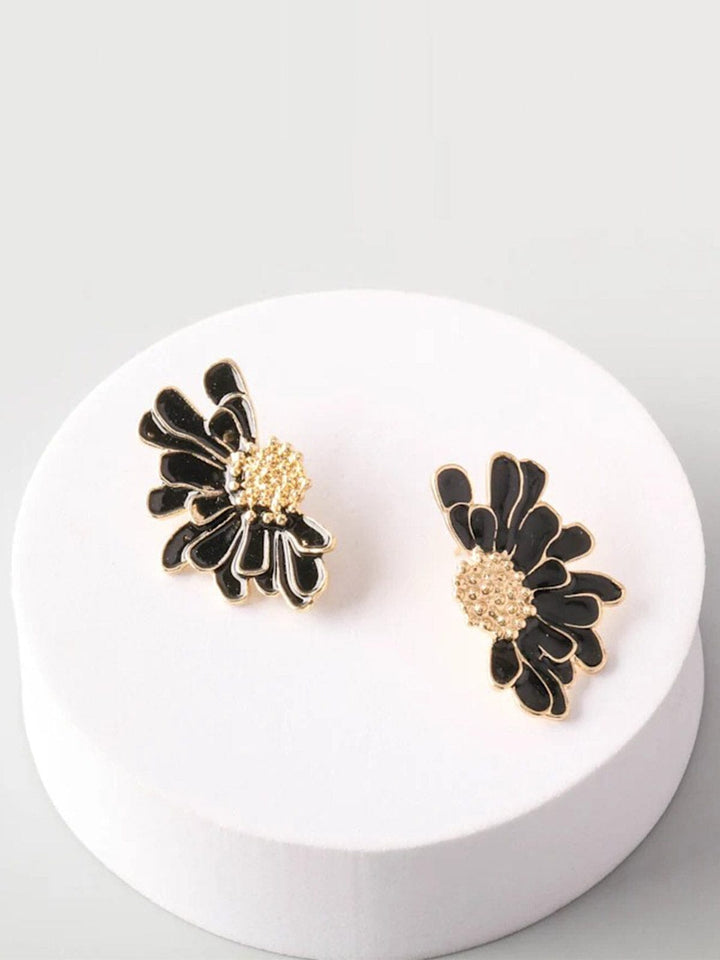 FASHION BLACK & GOLD HALF FLOWER EARRINGS