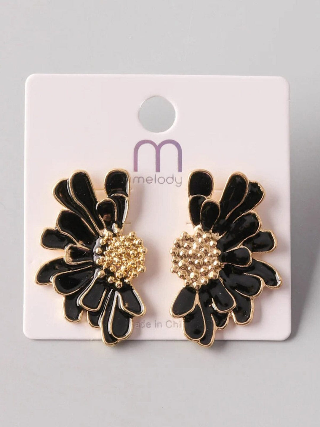 FASHION BLACK & GOLD HALF FLOWER EARRINGS