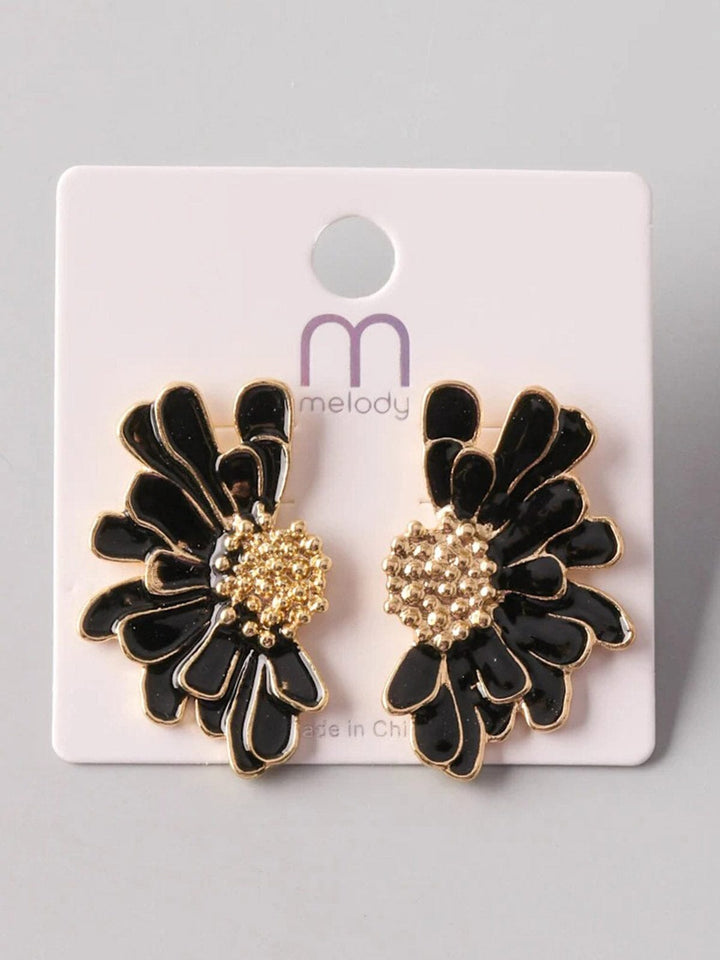 FASHION BLACK & GOLD HALF FLOWER EARRINGS