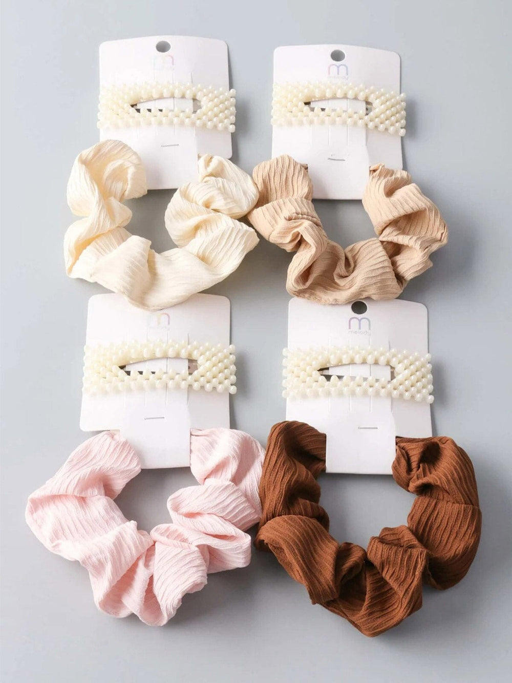 FASHION ASSORTED COLORS SCRUNCHIES & HAIR CLIPS SET