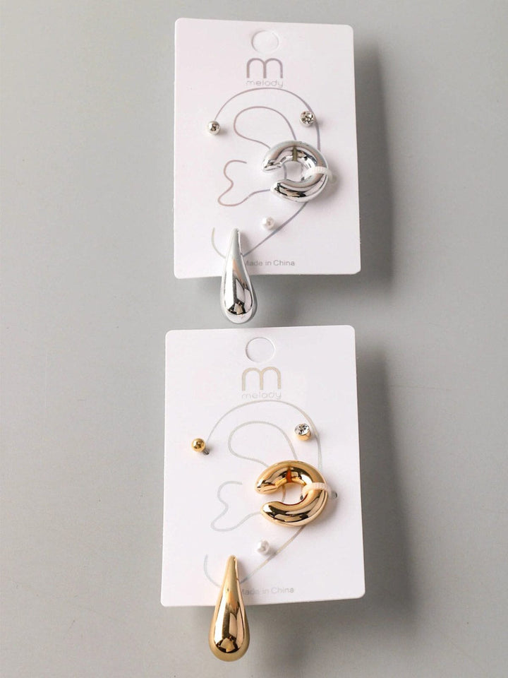 FASHION GOLD & SILVER 3 PAIR SET EARRINGS