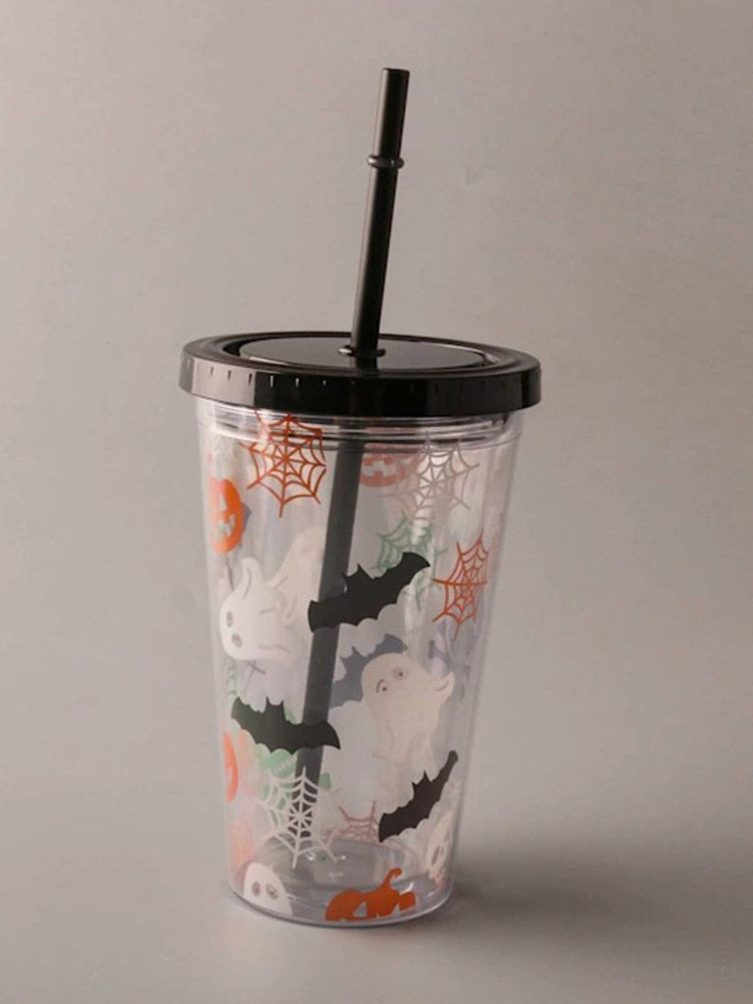 HALLOWEEN SPOOKY PUMPKIN CUP WITH LID AND STRAW