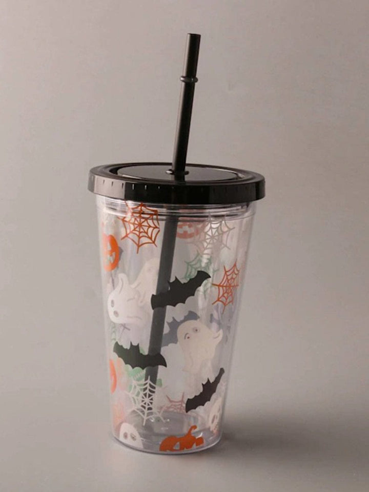 HALLOWEEN SPOOKY PUMPKIN CUP WITH LID AND STRAW