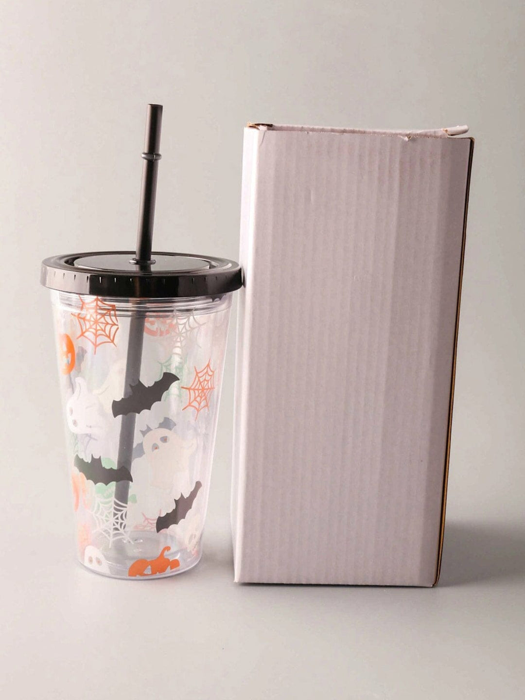 HALLOWEEN SPOOKY PUMPKIN CUP WITH LID AND STRAW