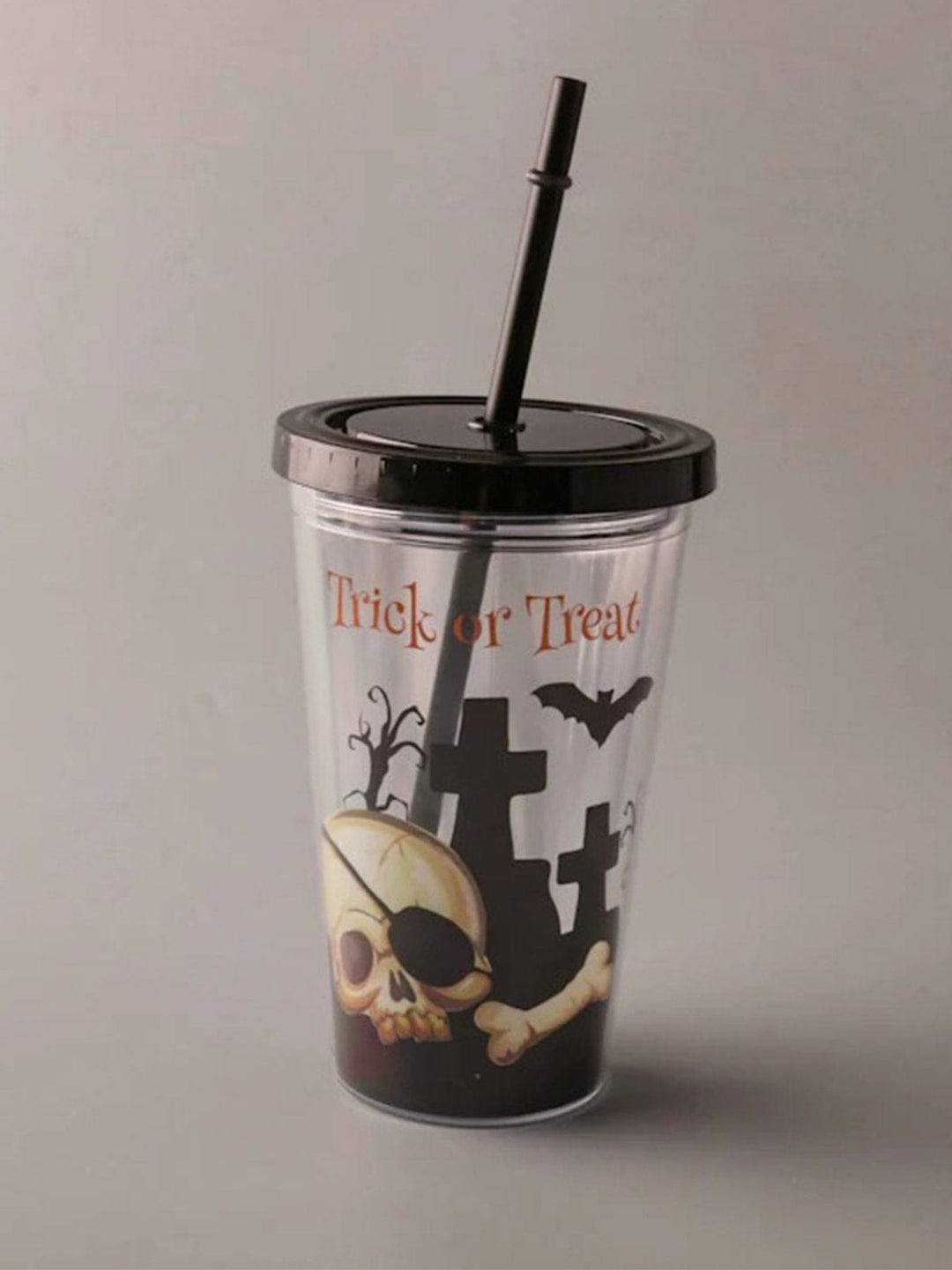 HALLOWEEN TRICK OR TREAT CUP WITH LID AND STRAW