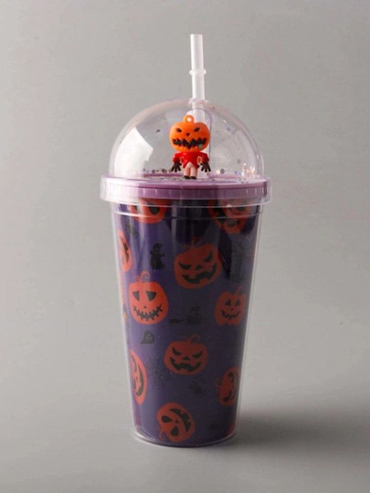 HALLOWEEN PURPLE SPOOKY PUMPKIN CUP WITH LID AND STRAW