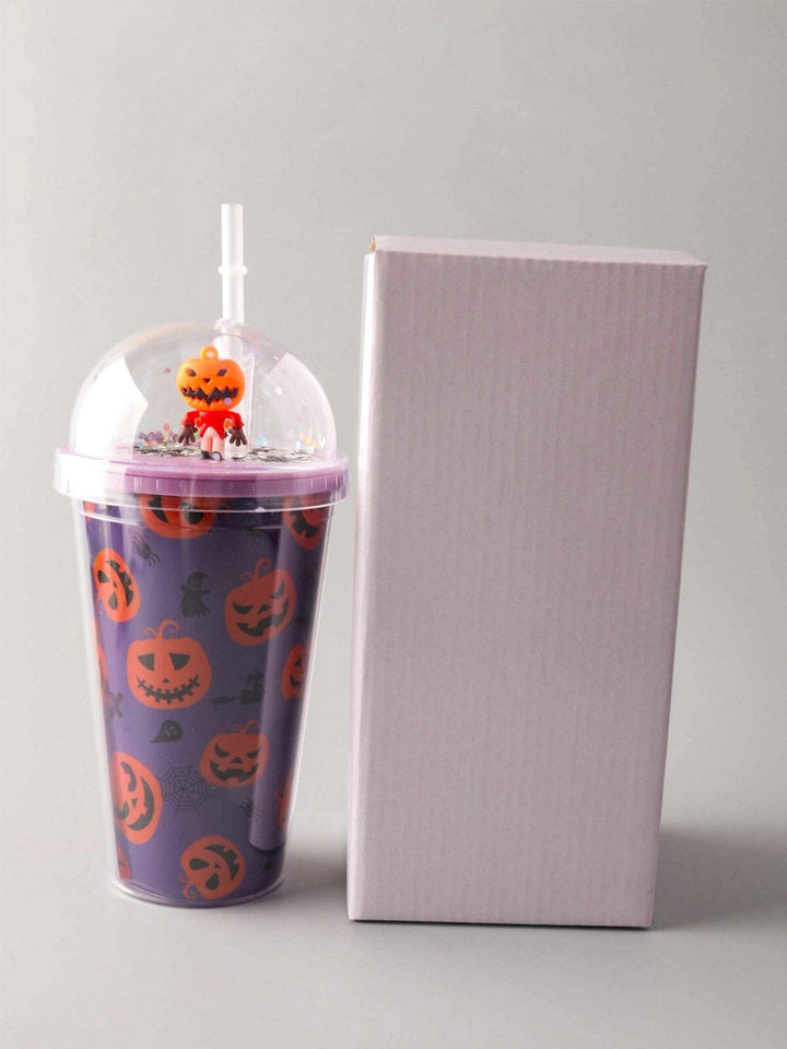HALLOWEEN PURPLE SPOOKY PUMPKIN CUP WITH LID AND STRAW