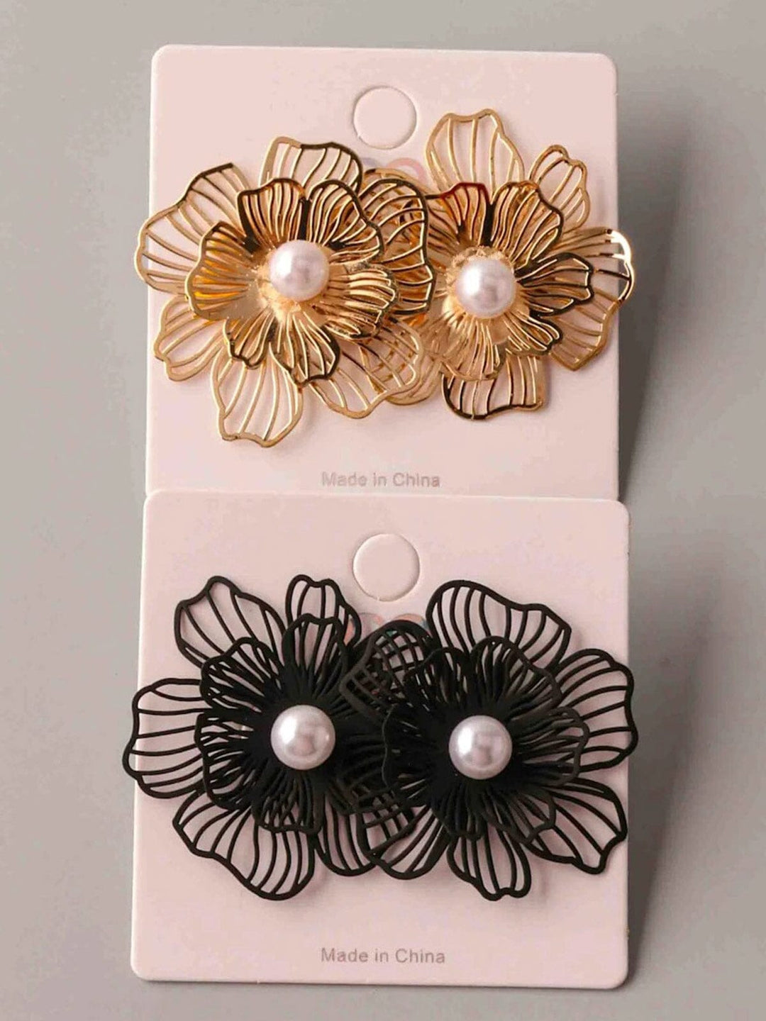 FASHION GOLD & BLACK PEARL FLOWER EARRINGS