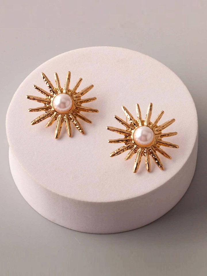 FASHION GOLD & SILVER PEARL SUN EARRINGS