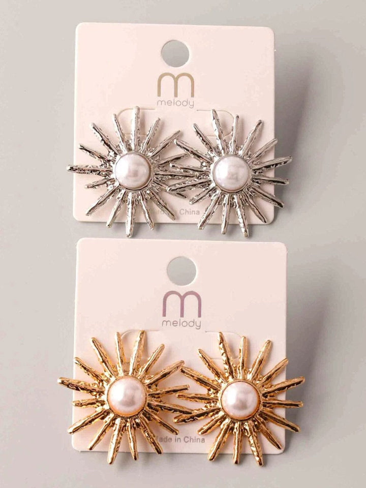 FASHION GOLD & SILVER PEARL SUN EARRINGS
