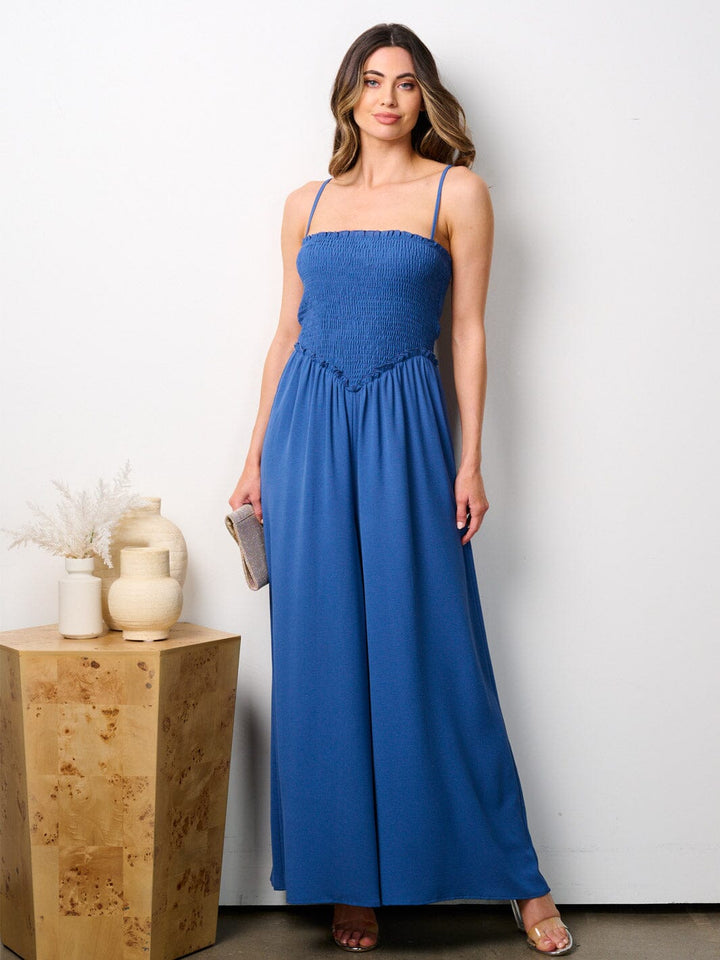 WOMEN'S SLEEVELESS SMOCK WIDE LEG JUMPSUIT