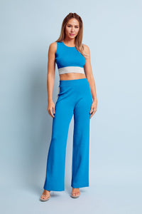 WOMEN'S SLEEVELESS CROP TOP & ELASTIC WAIST WIDE LEG PANTS COLORBLOCK 2PC. SET
