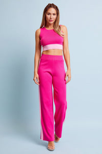 *******WOMEN'S SLEEVELESS CROP TOP & ELASTIC WAIST WIDE LEG PANTS COLORBLOCK 2PC. SET