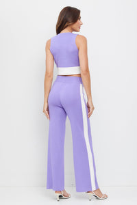 *******WOMEN'S SLEEVELESS CROP TOP & ELASTIC WAIST WIDE LEG PANTS COLORBLOCK 2PC. SET