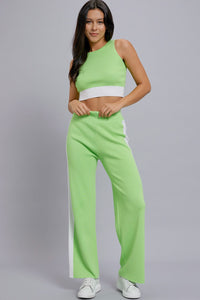 *******WOMEN'S SLEEVELESS CROP TOP & ELASTIC WAIST WIDE LEG PANTS COLORBLOCK 2PC. SET