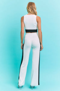 WOMEN'S SLEEVELESS CROP TOP & ELASTIC WAIST WIDE LEG PANTS COLORBLOCK 2PC. SET