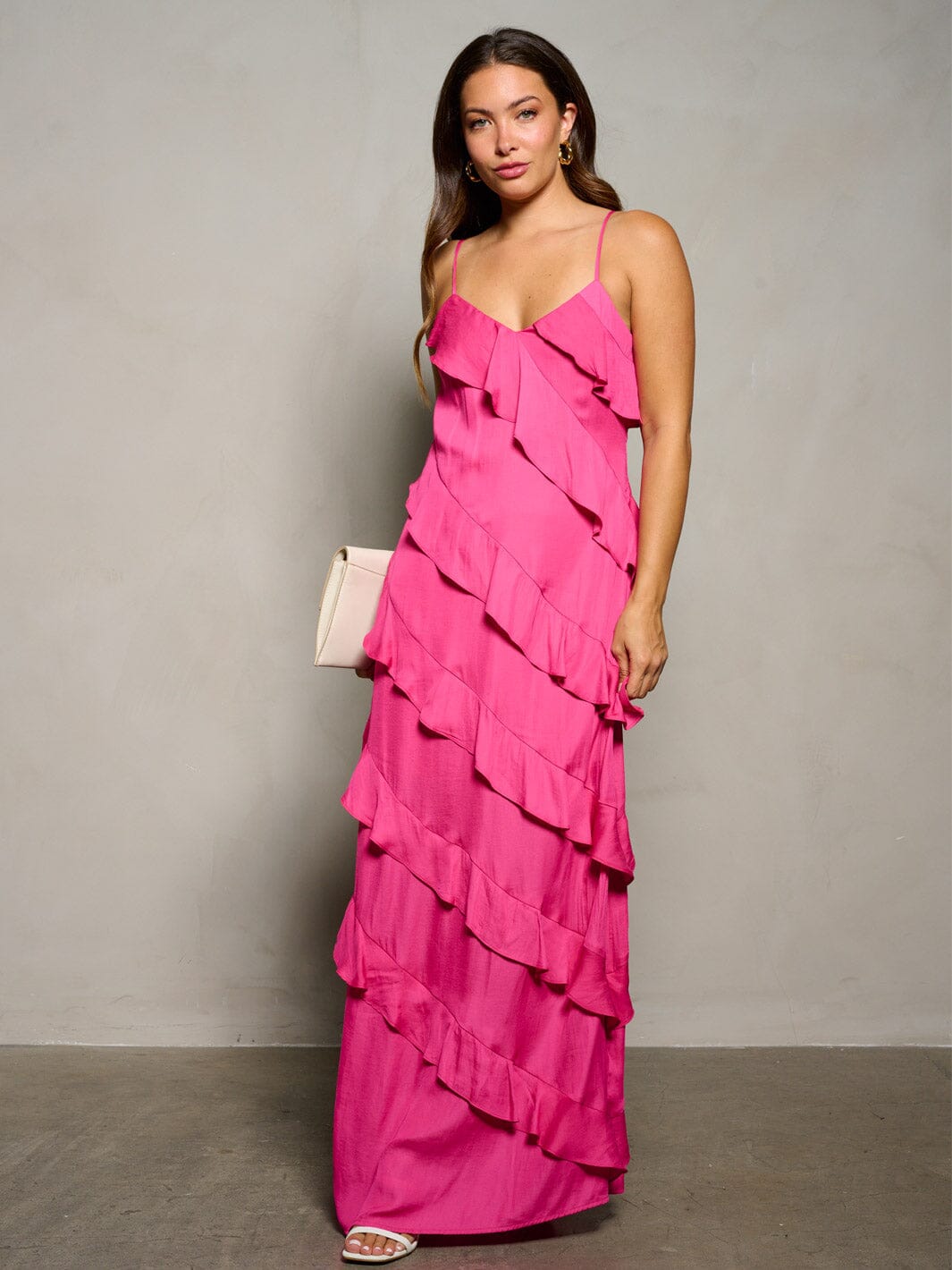 WOMEN'S SLEEVELESS V-NECK RUFFLE TIERED MAXI DRESS