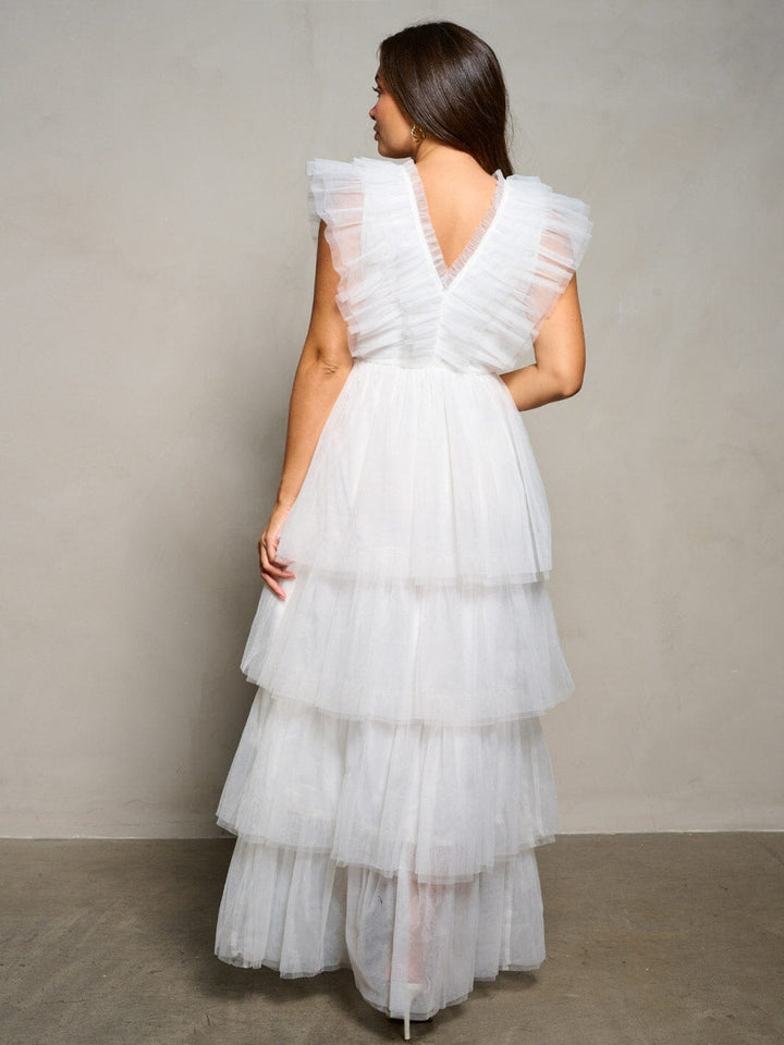 WOMEN'S SLEEVELESS V-NECK RUFFLE TIERED MAXI DRESS