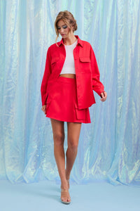 WOMEN'S LONG SLEEVE BUTTON UP BLOUSE & ELASTIC WAIST MINI SKIRT 2PC. SET