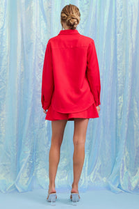 WOMEN'S LONG SLEEVE BUTTON UP BLOUSE & ELASTIC WAIST MINI SKIRT 2PC. SET