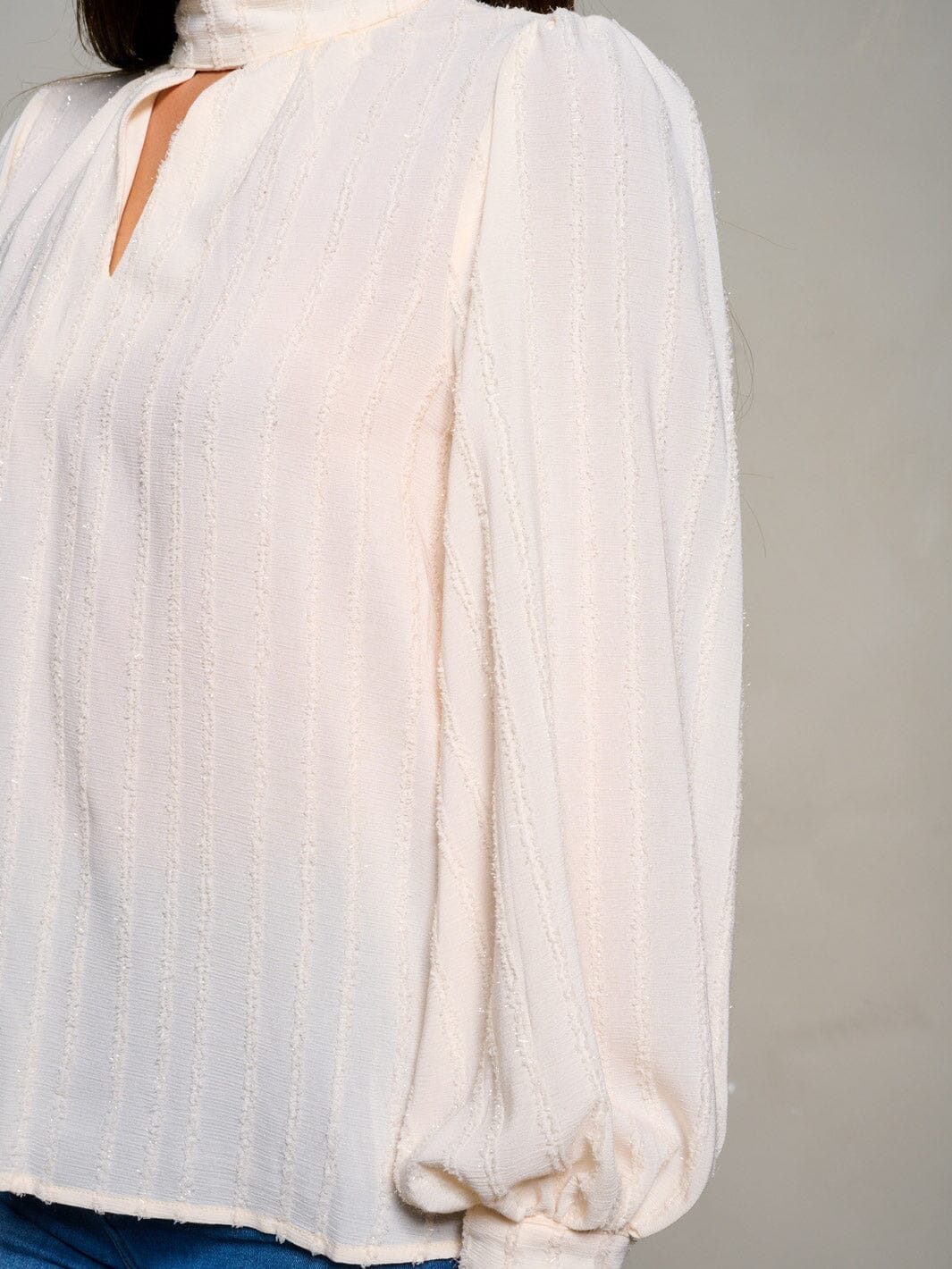 WOMEN'S LONG PUFF SLEEVE V-NECK SHIMMER BLOUSE TOP
