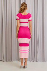 WOMEN'S SHORT SLEEVE COLORBLOCK RIBBED BODYCON MAXI DRESS