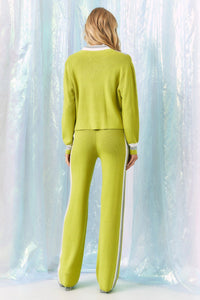 WOMEN'S LONG SLEEVE BUTTON UP SWEATER & ELASTIC WAIST WIDE LEG PANTS RIBBED 2PC. SET