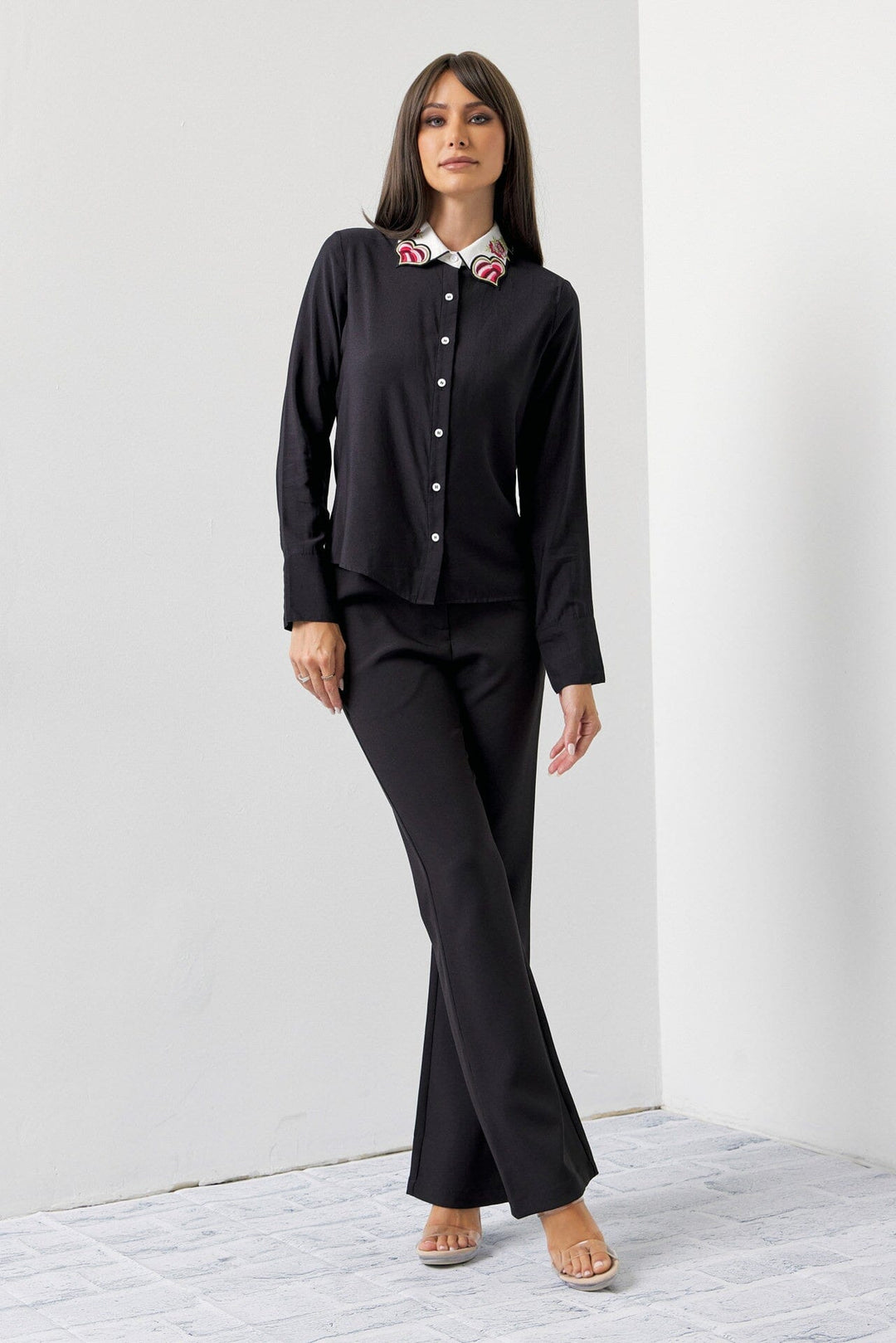 WOMEN'S LONG SLEEVE BLOUSE & BUTTON CLOSURE BELL LEG PANTS 2PC. SET