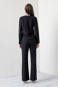 WOMEN'S LONG SLEEVE BLOUSE & BUTTON CLOSURE BELL LEG PANTS 2PC. SET