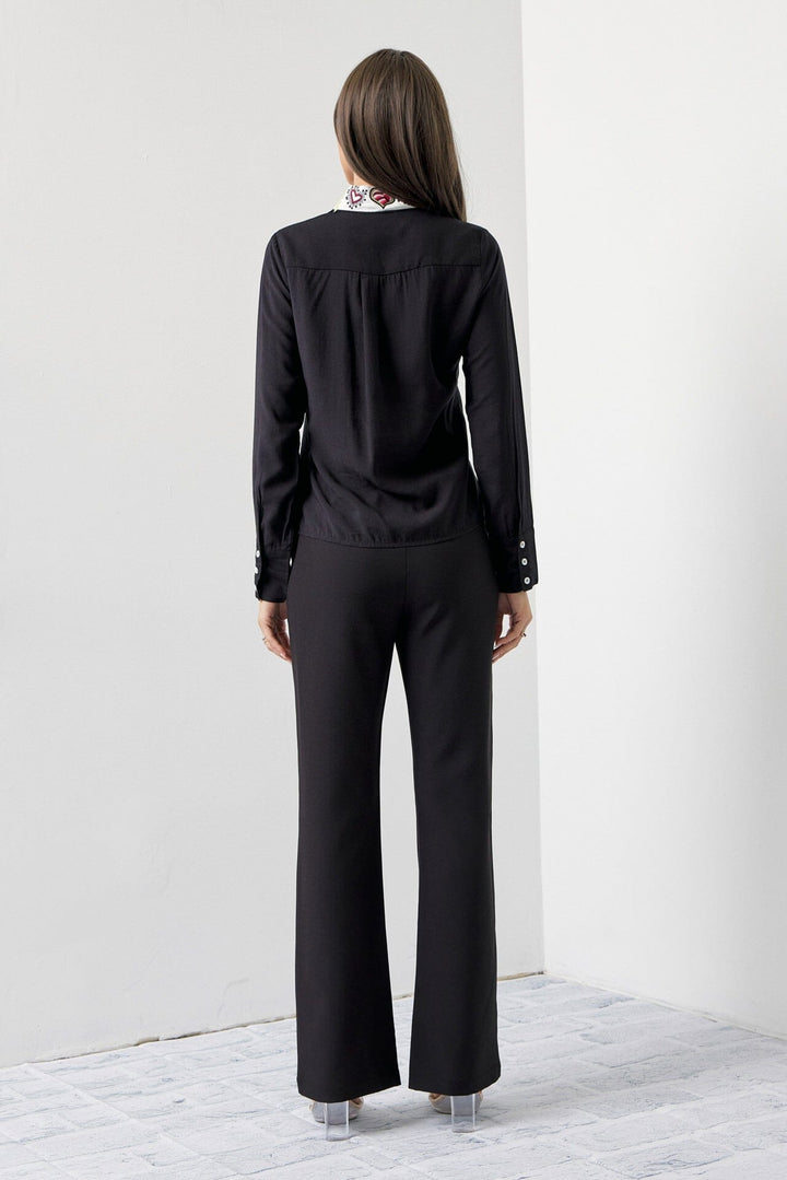 WOMEN'S LONG SLEEVE BLOUSE & BUTTON CLOSURE BELL LEG PANTS 2PC. SET