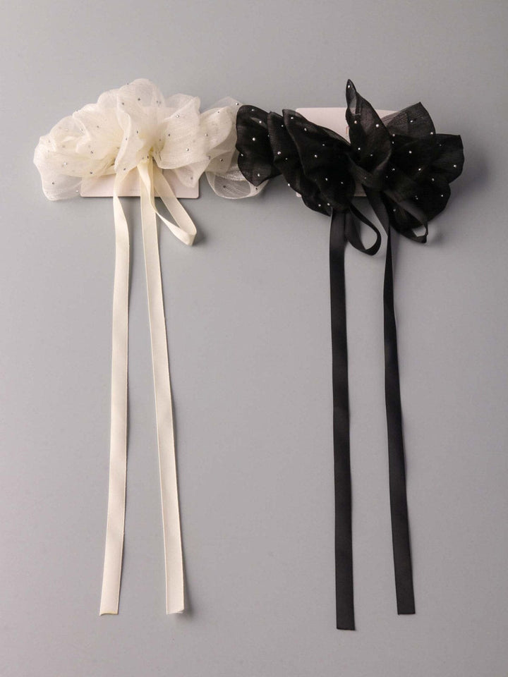 WOMEN'S RUFFLE BLACK & WHITE BOW HAIR CLIPS