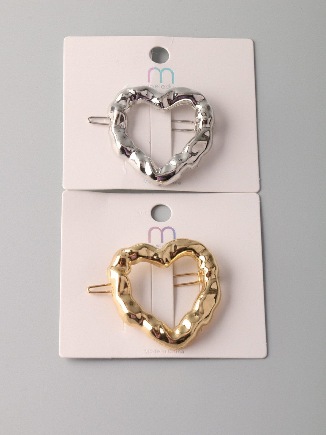 FASHION GOLD & SILVER HEART HAIR CLIPS