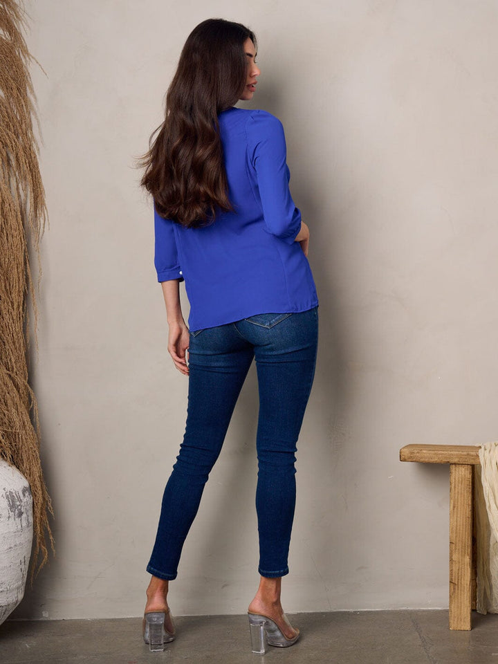 WOMEN'S 3/4 SLEEVE PEARL DETAILED TUNIC TOP