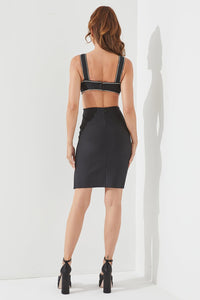 WOMEN'S SLEEVELESS V-NECK CUT OUT BANDAGE BODYCON MINI DRESS