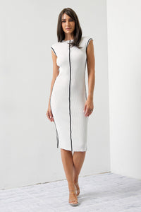 WOMEN'S SLEEVELESS MOCK NECK RIBBED BODYCON MIDI DRESS