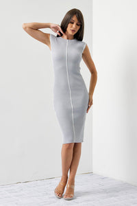 WOMEN'S SLEEVELESS MOCK NECK RIBBED BODYCON MIDI DRESS