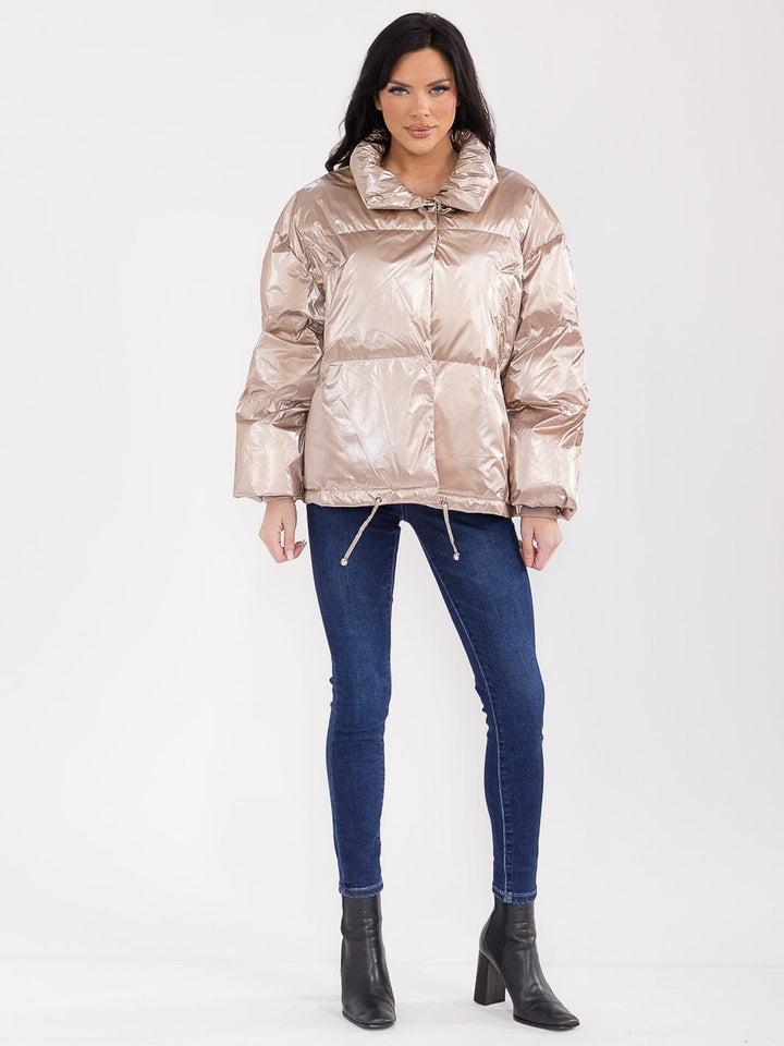 WOMEN'S LONG SLEEVE BUTTON UP POCKETS METALLIC JACKET