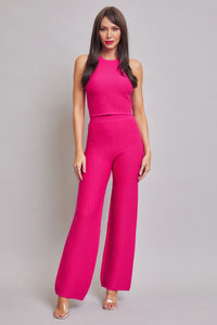 WOMEN'S SLEEVELESS TANK TOP & ELASTIC WAIST WIDE LEG PANTS RIBBED 2PC. SET