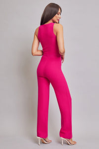 WOMEN'S SLEEVELESS TANK TOP & ELASTIC WAIST WIDE LEG PANTS RIBBED 2PC. SET
