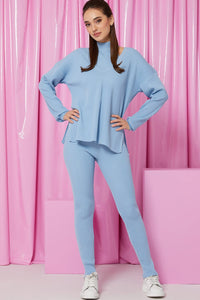 WOMEN'S LONG SLEEVE SWEATER WITH HALTER NECK TANK TOP & ELASTIC WAIST SKINNY LEG PANTS RIBBED 3PC. SET