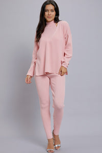 WOMEN'S LONG SLEEVE SWEATER WITH HALTER NECK TANK TOP & ELASTIC WAIST SKINNY LEG PANTS RIBBED 3PC. SET