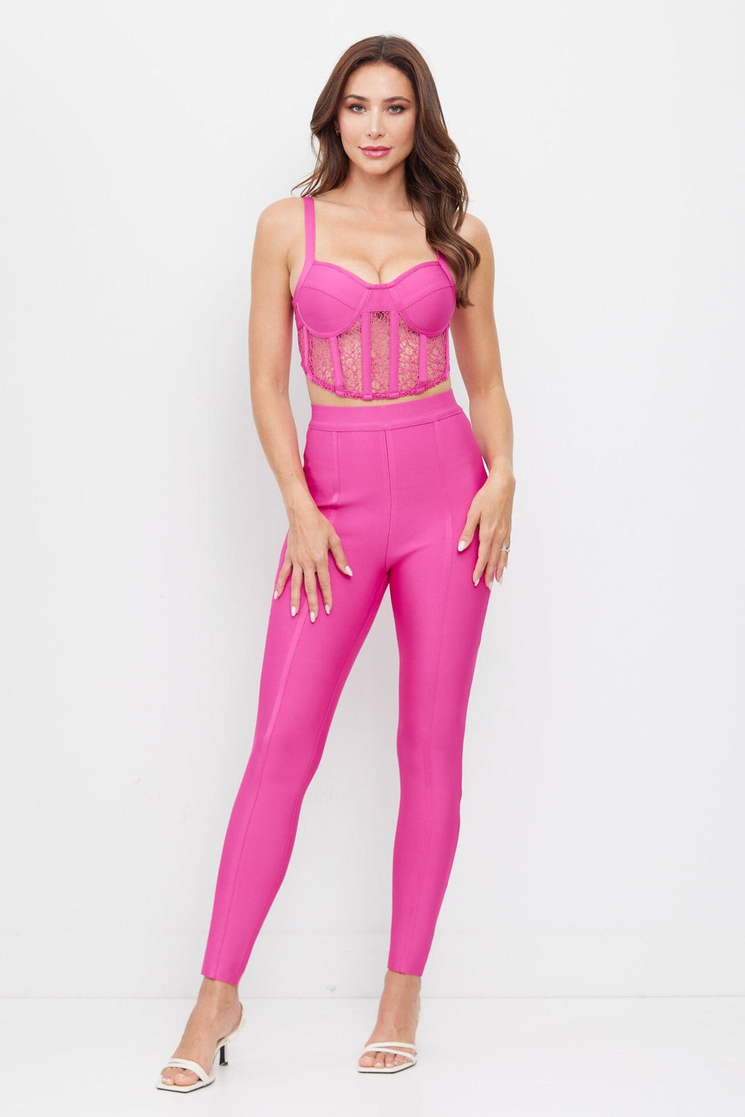 WOMEN'S SLEEVELESS BRALETTE TOP & ZIP UP SKINNY LEG PANTS BANDAGE 2PC. SET