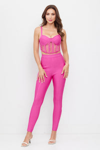 WOMEN'S SLEEVELESS BRALETTE TOP & ZIP UP SKINNY LEG PANTS BANDAGE 2PC. SET